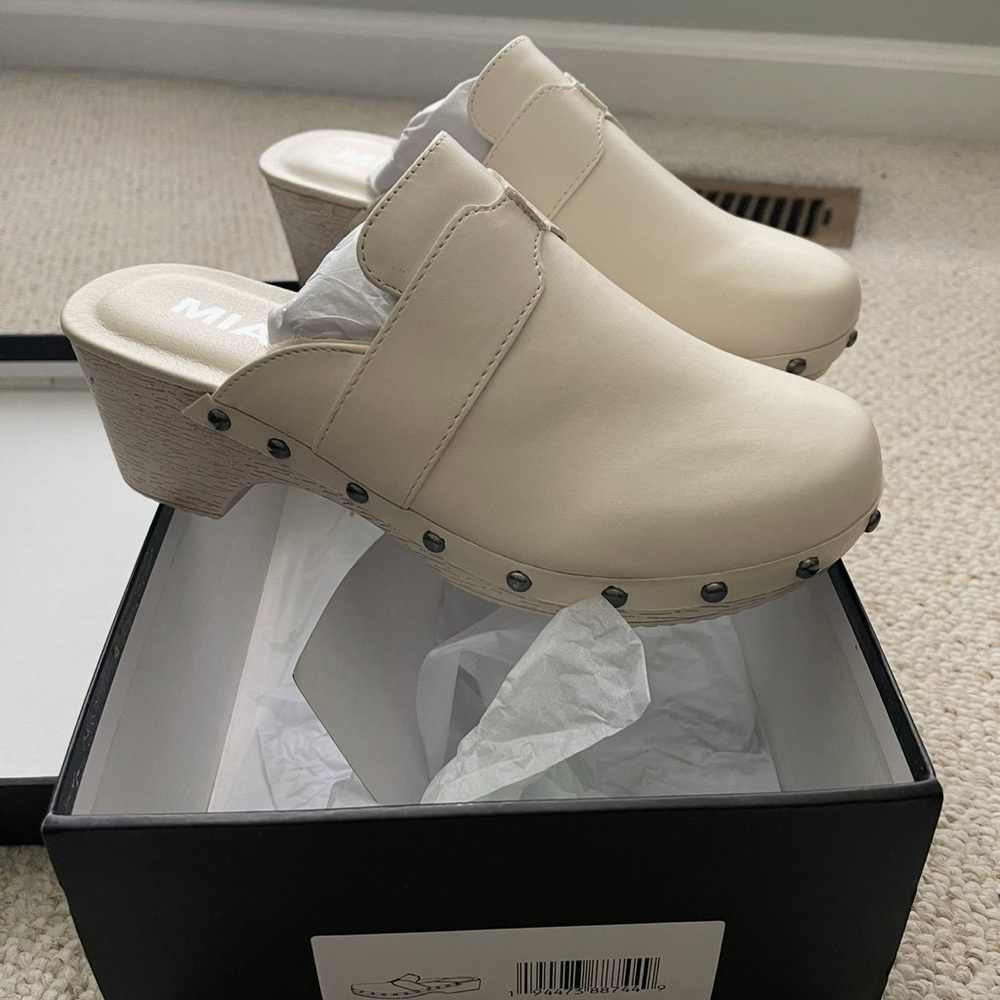 MIA Women's Beige Mules with Studded Accents